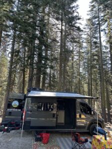 our van set up at our campsite