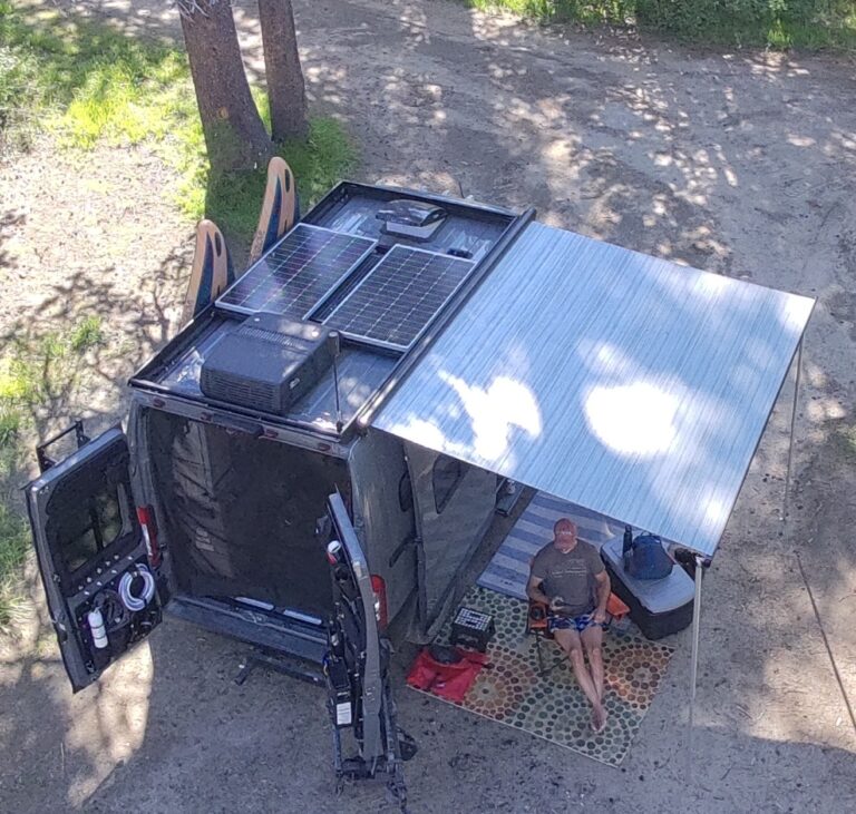 aerial view of our van with the awning out