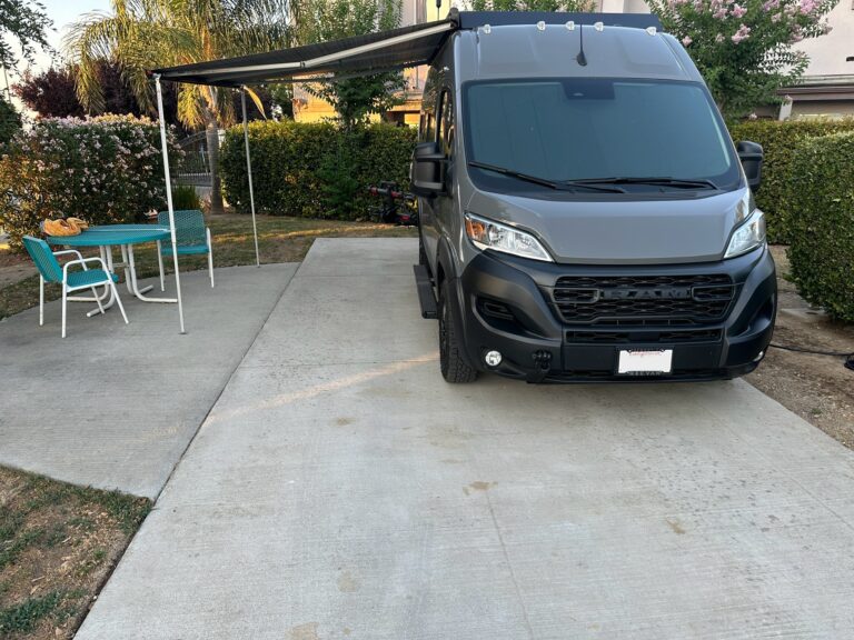 rv campsite cement pad with van