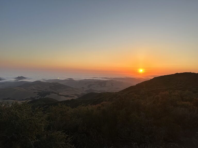 sunset from high on the mountain overlooking the pacific ocean