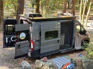 elevated view of our van at campsite number 8