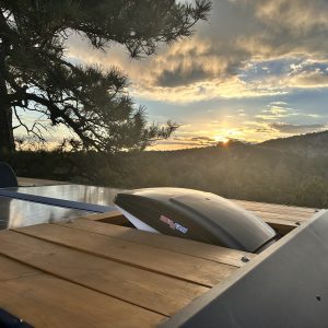 sunset looking over the deck of the van